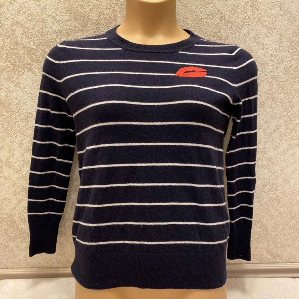 Banana Republic Navy and White Striped Sweater with Red Lip Accent